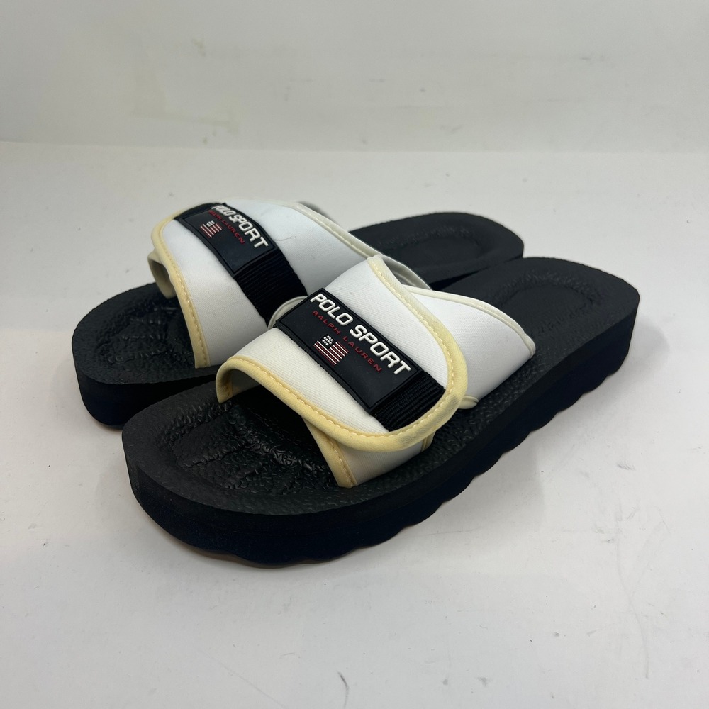 Polo Sport Ralph Lauren Banuba Slides‎ Women 9B White Black Platform Vintage 90s
